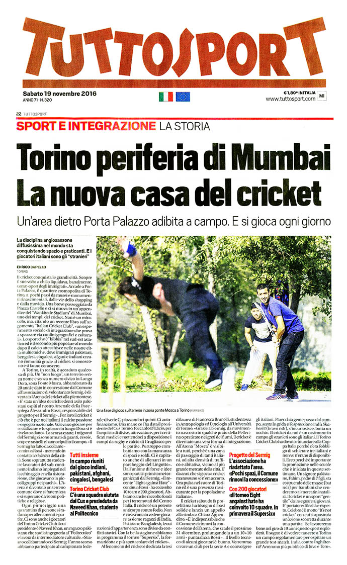 TUTTOSPORT: Torino periferia di Mubai, la nuova casa del cricket